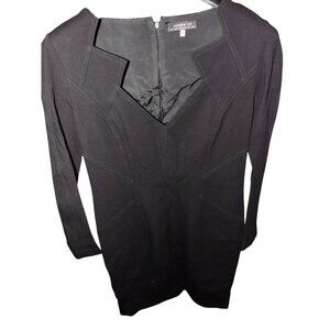 Andrew GN Luxury Fitted Black Long Sleeve Dress Size 46 EU 1416 US Rich Fabric